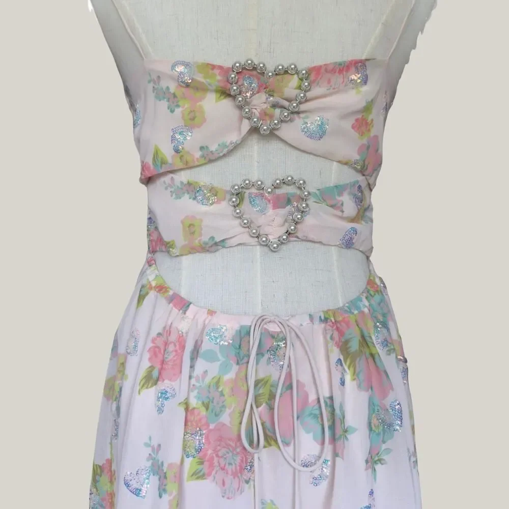 For Love & Lemons Louisa Maxi Dress Floral Silk Maxi XS - Picture 3 of 7